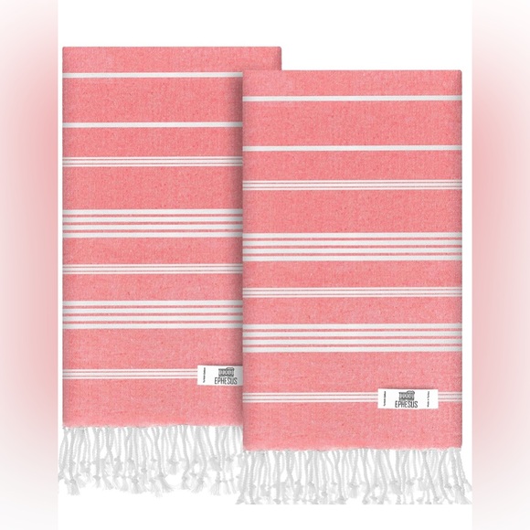 Ephesus Turkish Hand Towels - coral and White - Picture 2 of 7